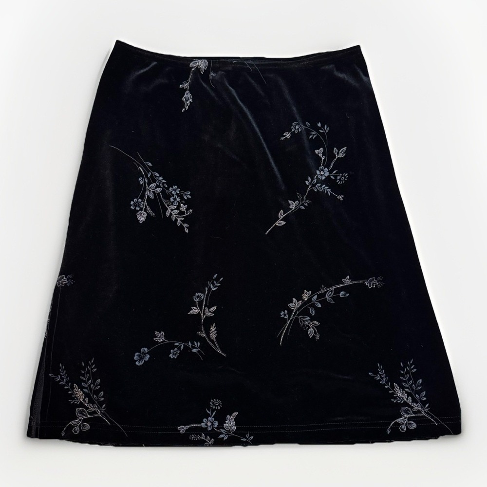 VTG 90 Just for Wraps Women's black velvet‎ floral mini skirt Large Glitter Y2K